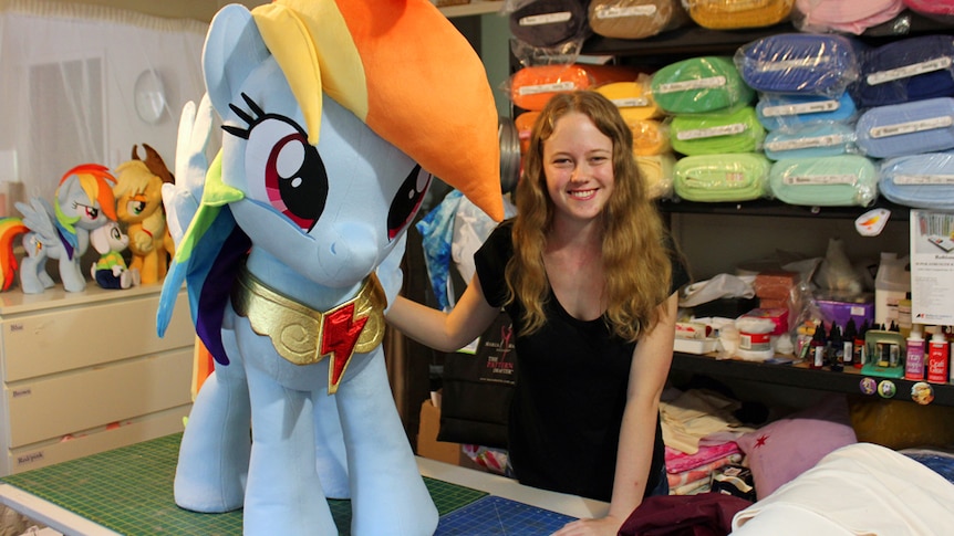 Sarah Blakey with her My Little Pony Plushie that took her a month to make.
