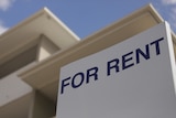 Black and white 'for rent' sign