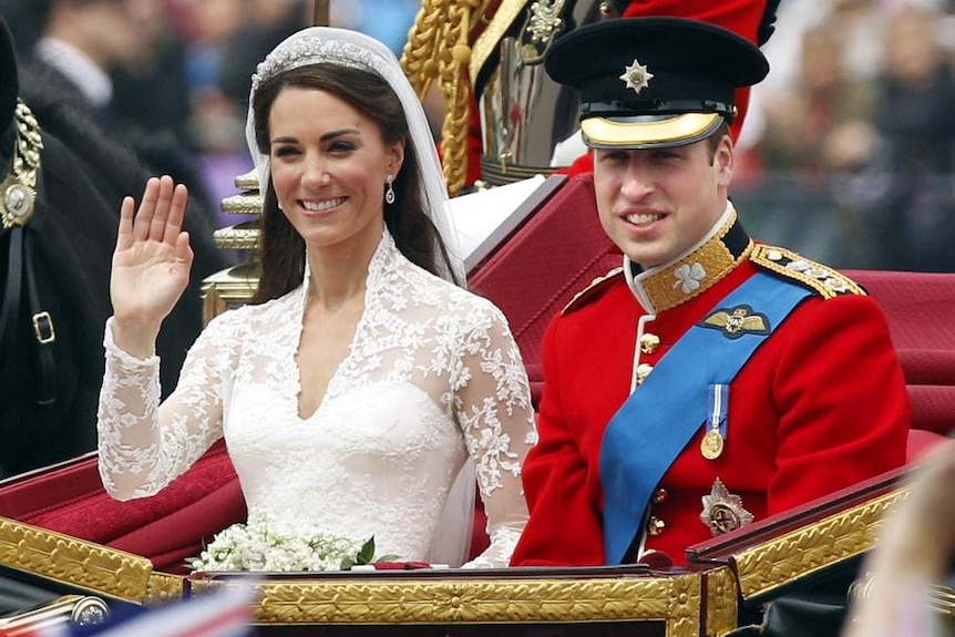 Catherine, Duchess of Cambridge, waves to the crowd