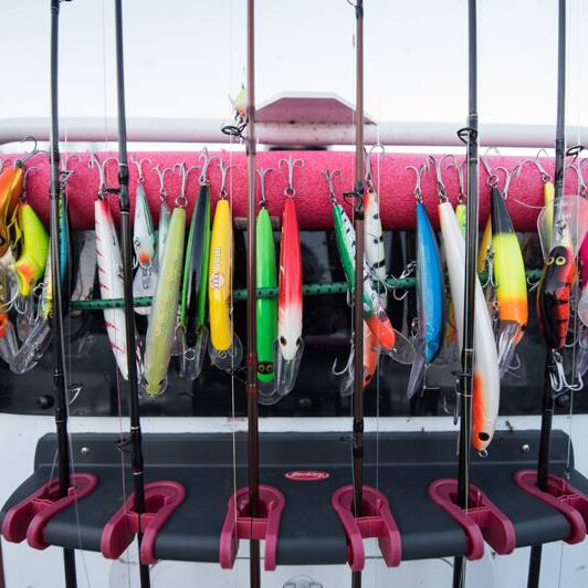 A collection of Lures on a boat