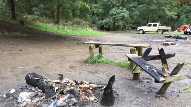 A burnt out campground in South Gippsland where five wombats were found dead.
