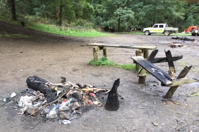 A burnt out campground in South Gippsland where five wombats were found dead.