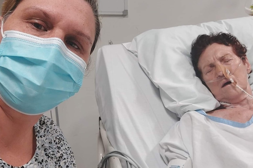 Cheryl Middleton, left, and her mother Erica Middleton, right in a hospital bed, in hospital in 2022