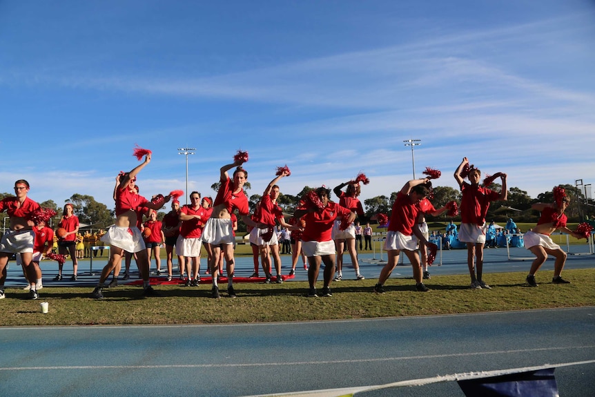 Students dressed in silly costumes at the sports carnival.