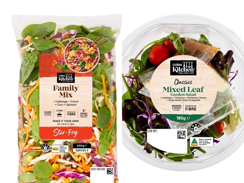 Packages of Coles leafy salad products, containing potentially contaminated spinach