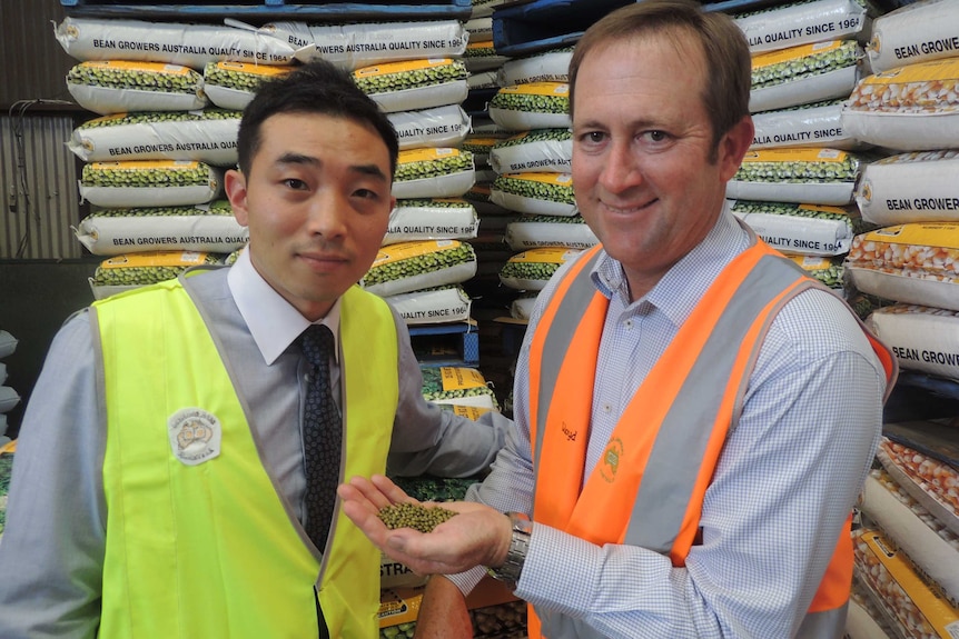South Korea's Singsong Food Corp Australian grain buyer Brian Kim with Bean Growers Australia managing director Lloyd Neilsen