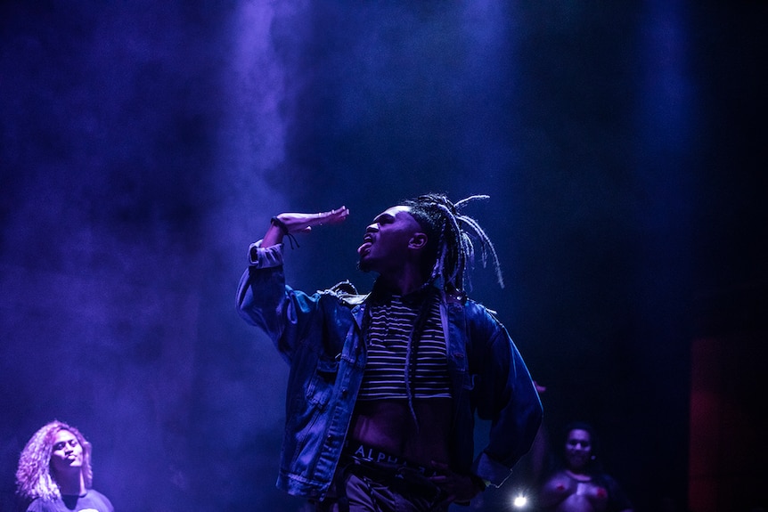 Colour photo of Jermaine Dean of art collective Fafswag performing at Day for Night 2018.