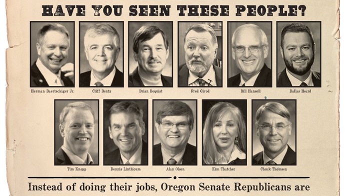 A satirical wanted poster for a group of Republican senators who fled the Capitol.