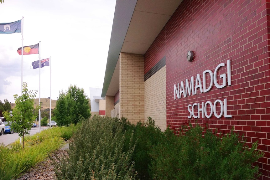 The Aboriginal flag flies outside Namadgi School