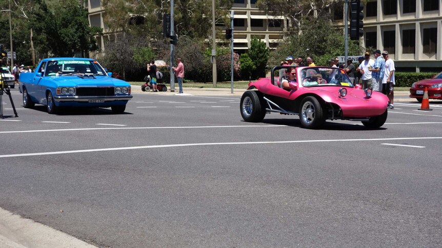 Cars taking part in the Summernats Citycruise in Canberra.