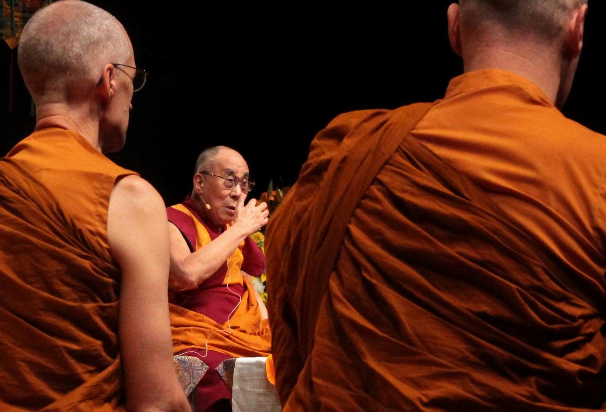 The Dalai Lama delivers a speech in Brisbane, 2015.