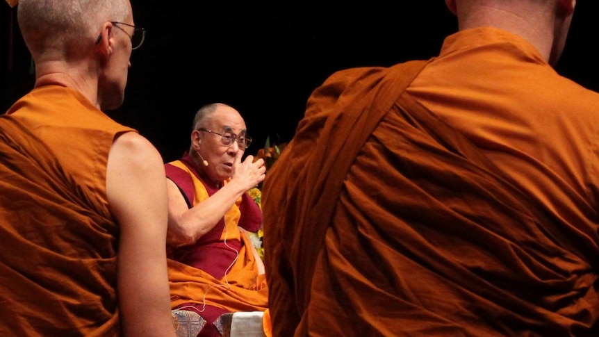 The Dalai Lama delivers a speech in Brisbane, 2015.