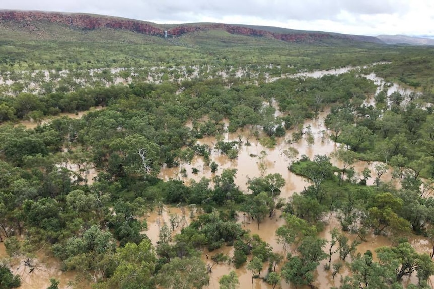 A flooded landscape just south of King Leopold Ranges following heavy rains in the area.