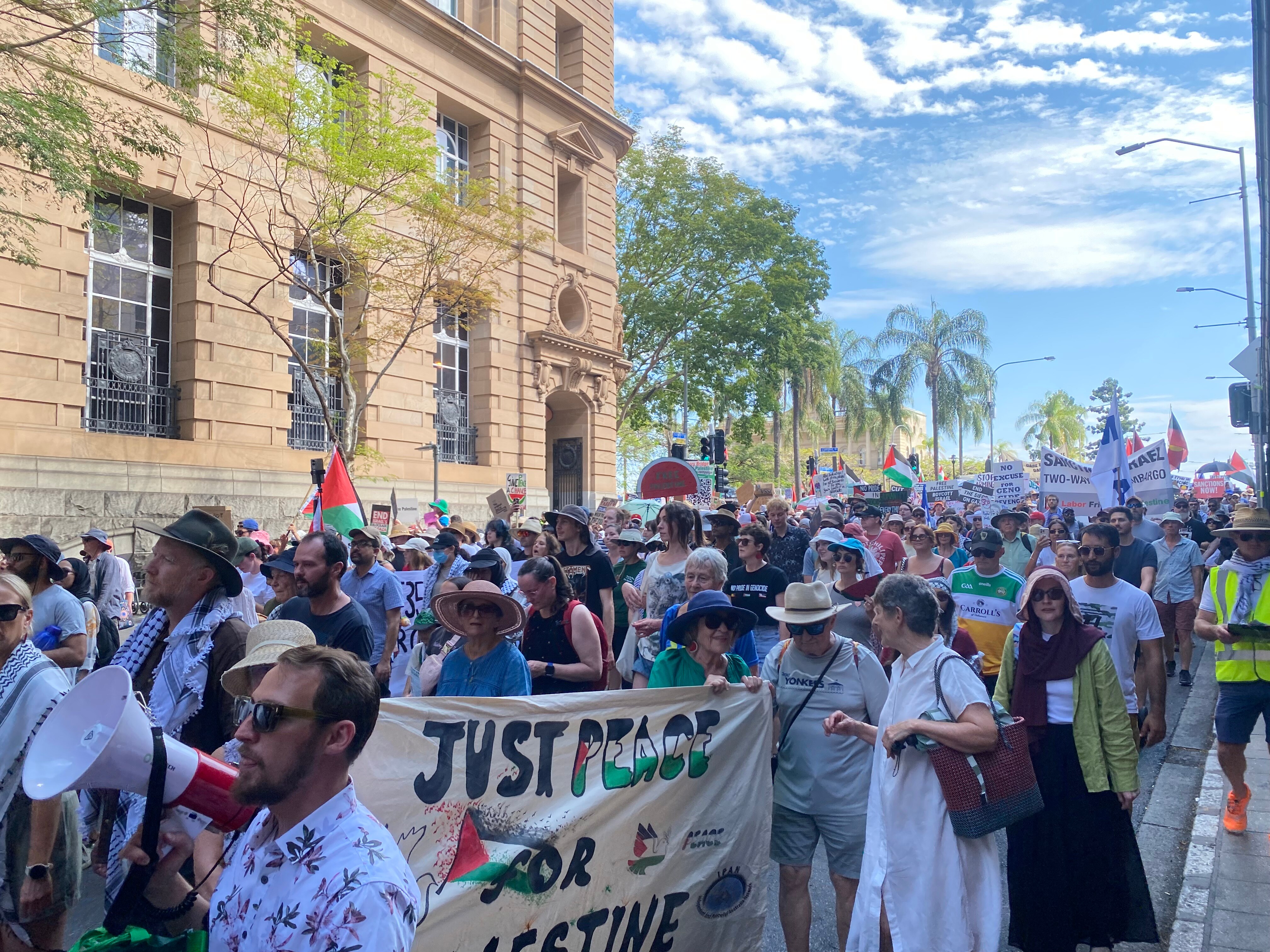 Pro-Palestinian protesters in the streets of sunny Brisbane