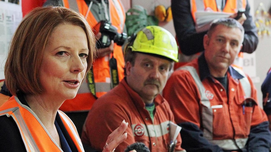 Julia Gillard meets with Onesteel workers in Melbourne earlier this month.