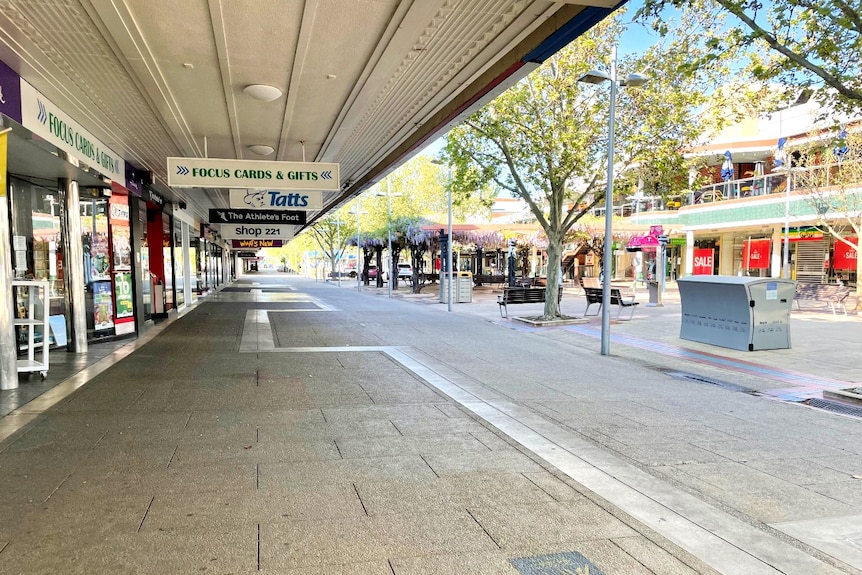 A empty row of shops during Sheppaton's lockdown.