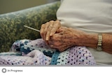 An elderly woman's hands knitting