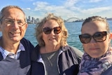 Rachel Pupazzoni and her parents on Sydney harbour