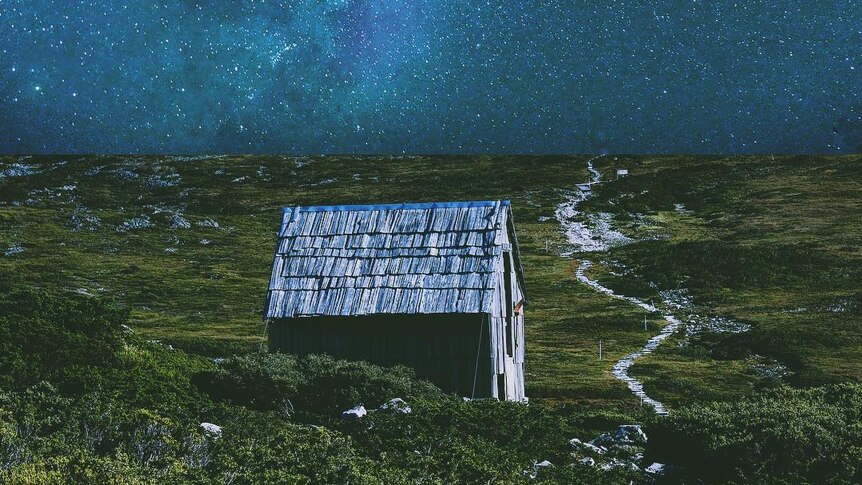 A hut at night in Cradle Mountain National Park in Tasmania.