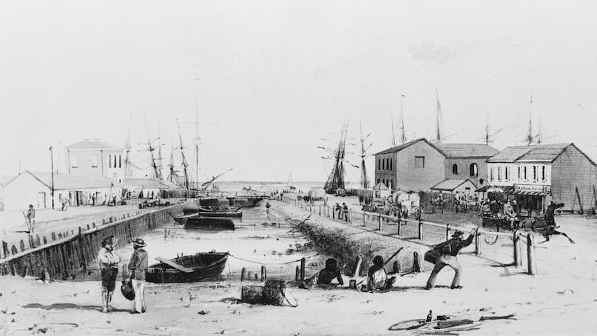 A dry-dock area in Port Adelaide in 1845