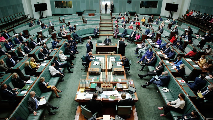 A wide shot of parliament house.