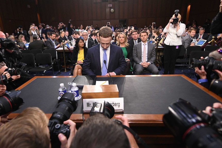 Facebook CEO Mark Zuckerberg arrives to testify before a joint hearing of two Senate committees