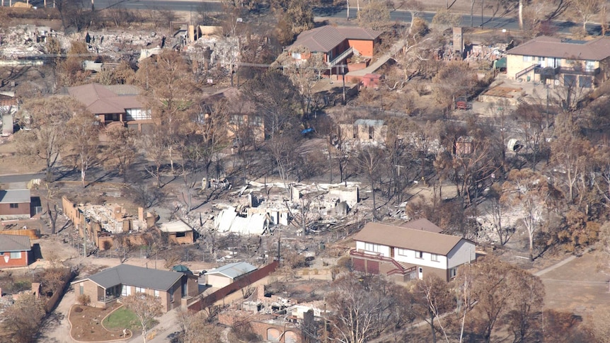 Looking towards Eucumbene Drive in Duffy after the January 18, 2003 firestorm.