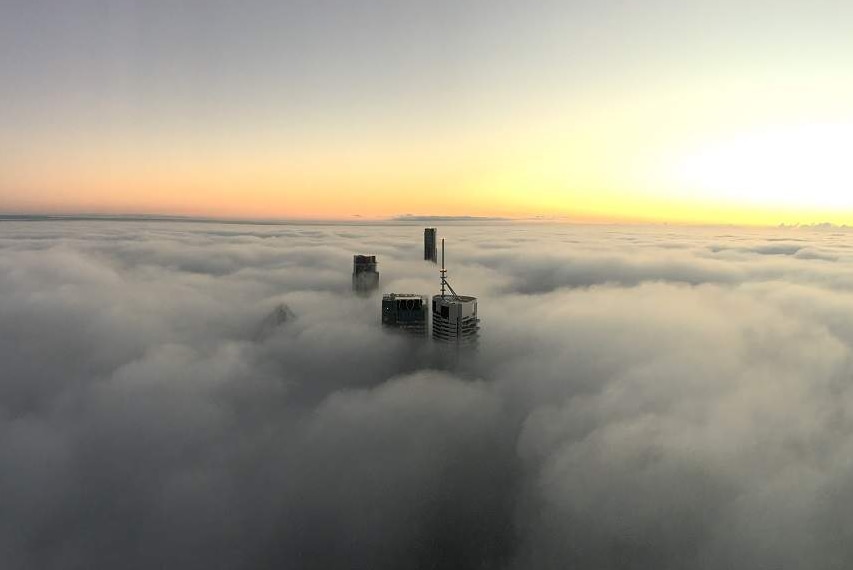 Brisbane fog from a crane