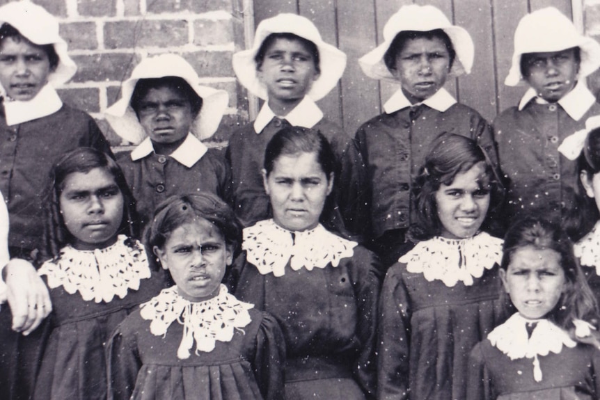 Jessie Smith with other girls at the Swan River Mission, 1914.