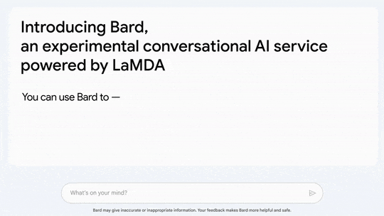 An animated gif showing Google search integrated with Bard for more conversational searching