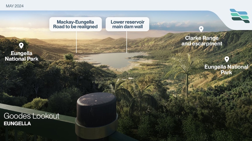 An artist impression of what the lower reservoir of the Pioneer-Burdekin Pumped Hydro project would look like.