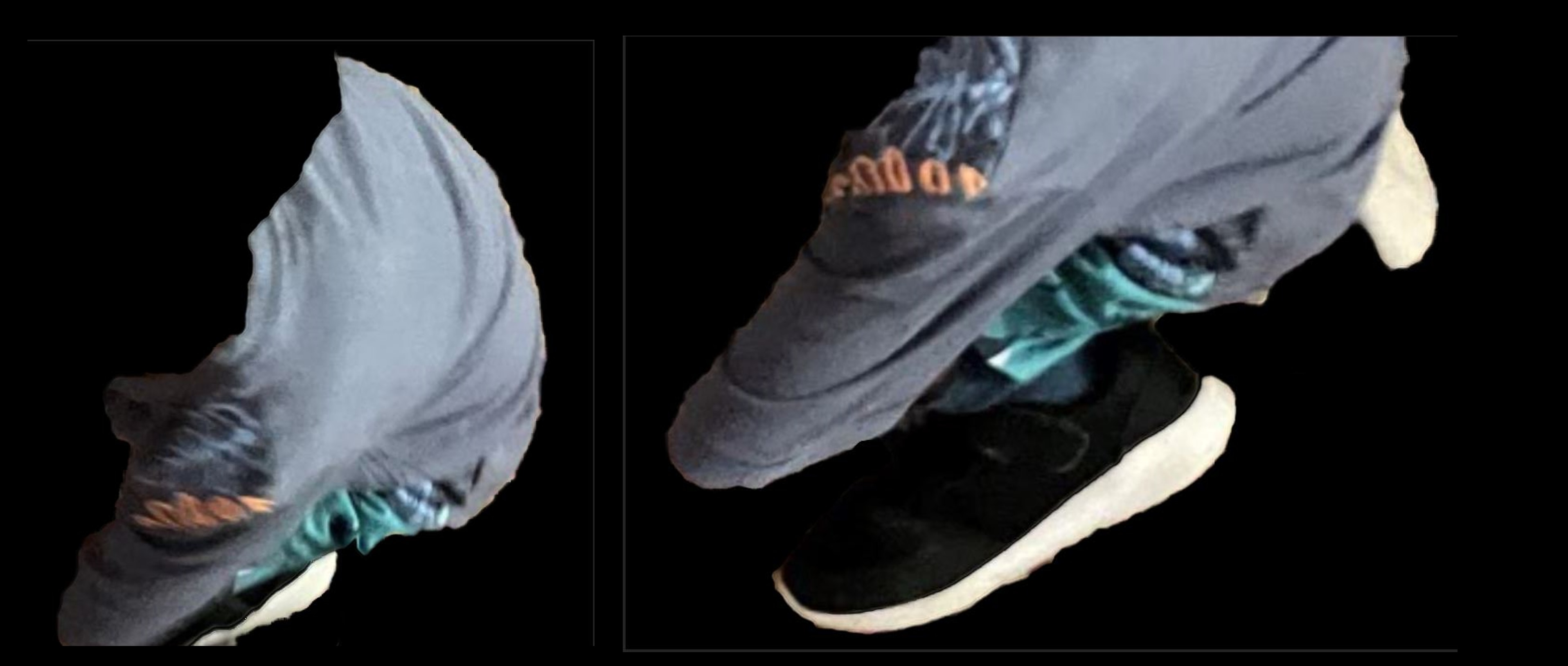 De-identified images of a dark-coloured t shirt.