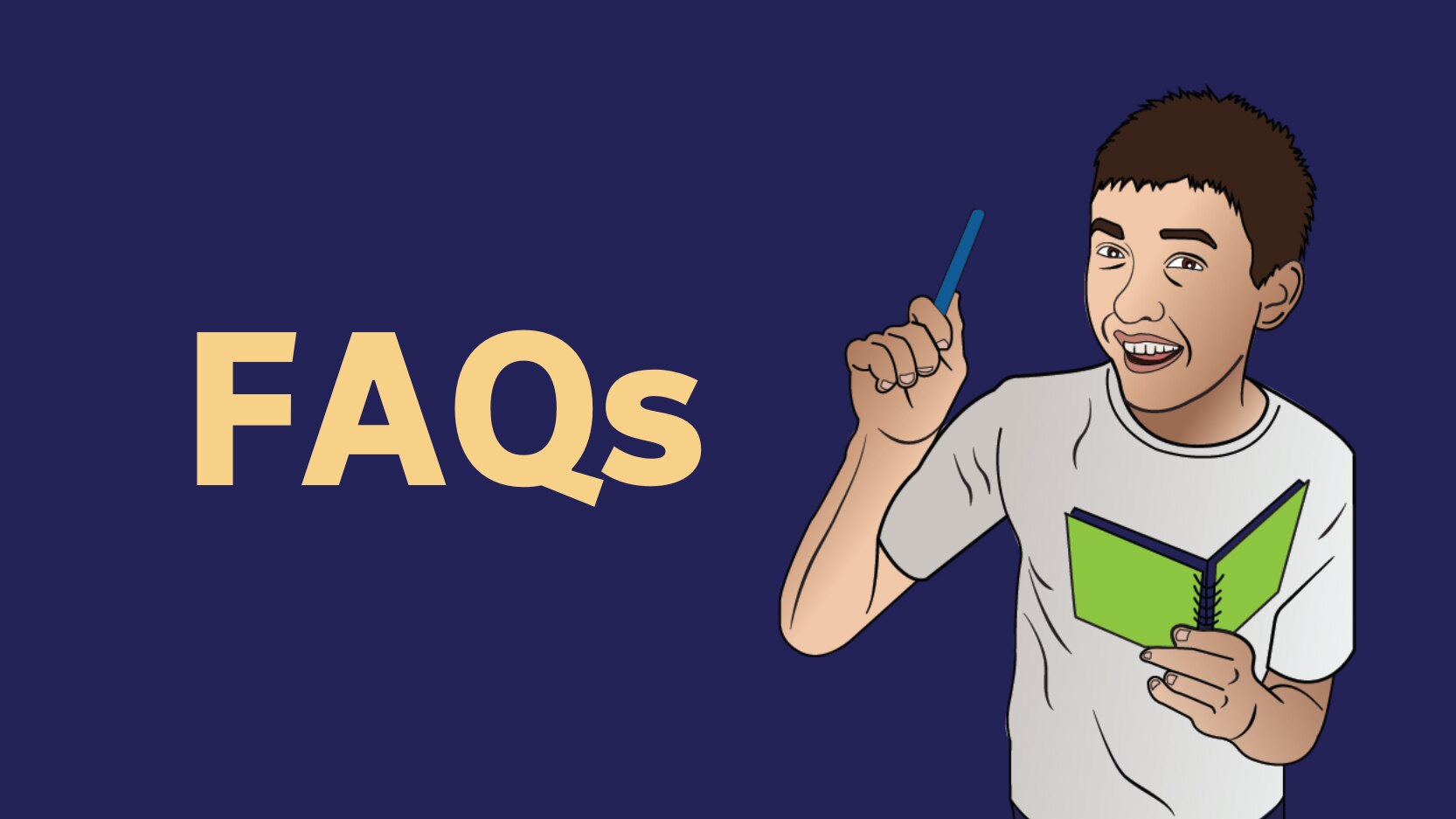 Graphic illustration of a boy holding a notepad