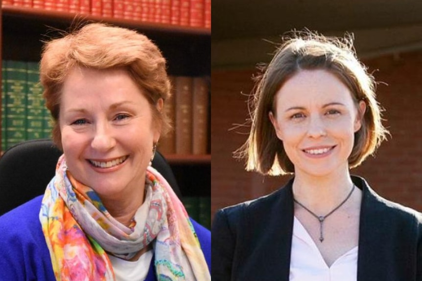 Suzanna Sheed, wearing a colourful scarf, sits next to a bookcase. Ali Cupper, in a black jacket, stands in front of a building.