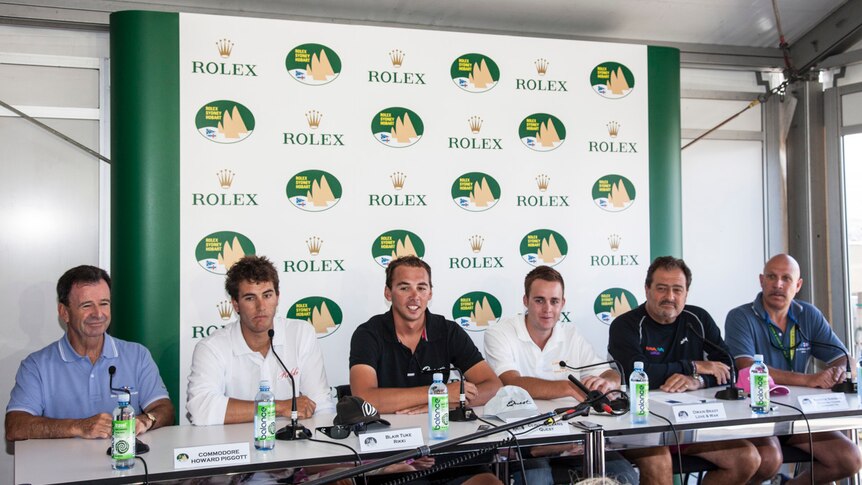 Blair Tuke (2nd L) of Rikki fronts a Sydney to Hobart press conference this morning.