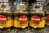 Jar of Moccona instant coffee on the Doomadgee supermarket shelf.