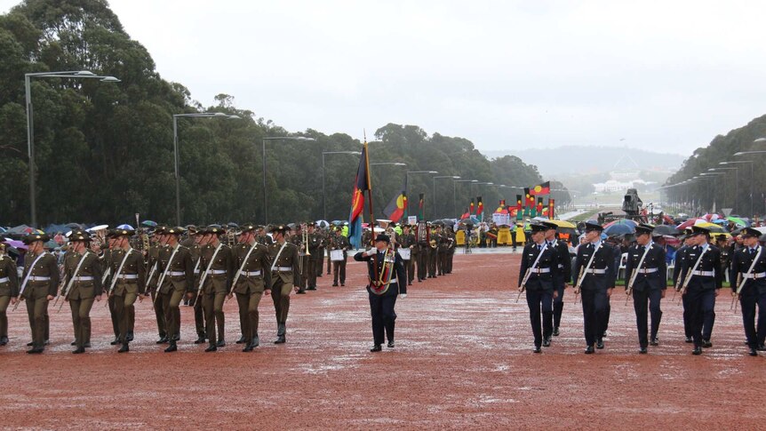 Soldiers participate in Anzac Day march in Canberra