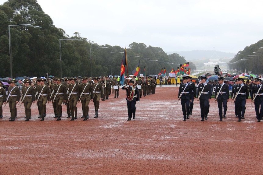 Soldiers participate in Anzac Day march in Canberra