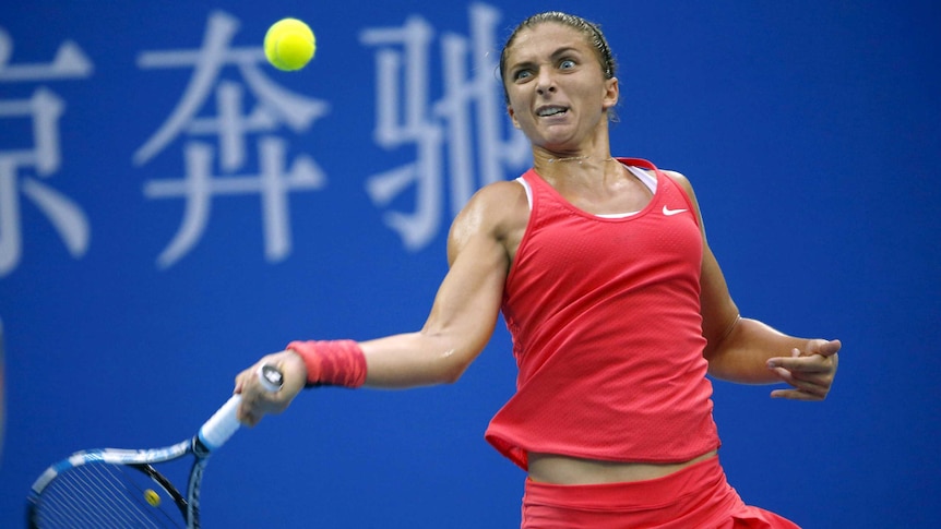 Sara Errani hits a forehand