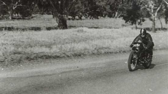 Motorcyclist Jack Ehret riding his land speed record-setting Vincent Black Lightning bike.