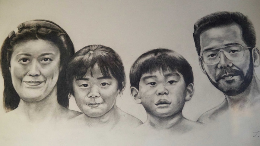 A pencil drawing of the Miyazawa family