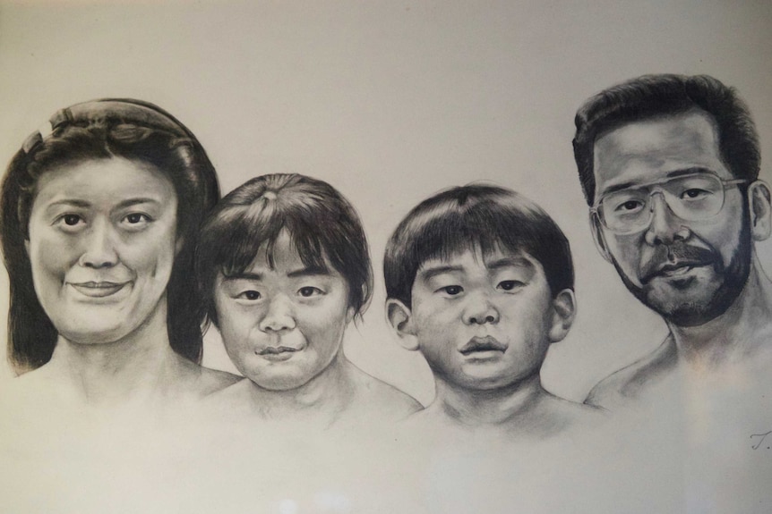 A pencil drawing of the Miyazawa family