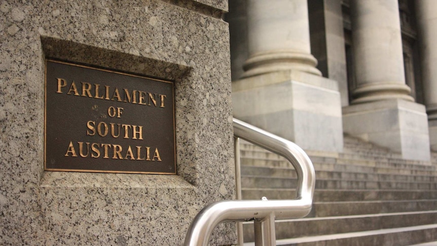 Sign for South Australian State Parliament on North Terrace in Adelaide