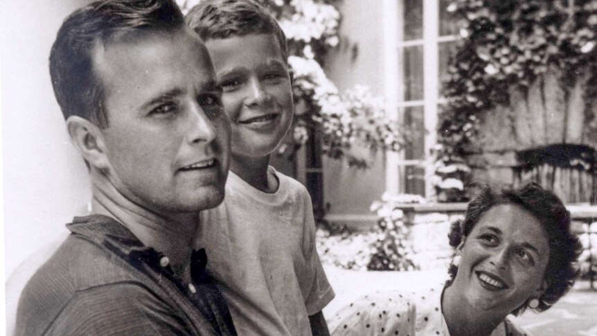 Barbara Bush, husband George Bush and son George W Bush in 1955