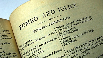 Page one of Shakespeare's 'Rome and Juliet'