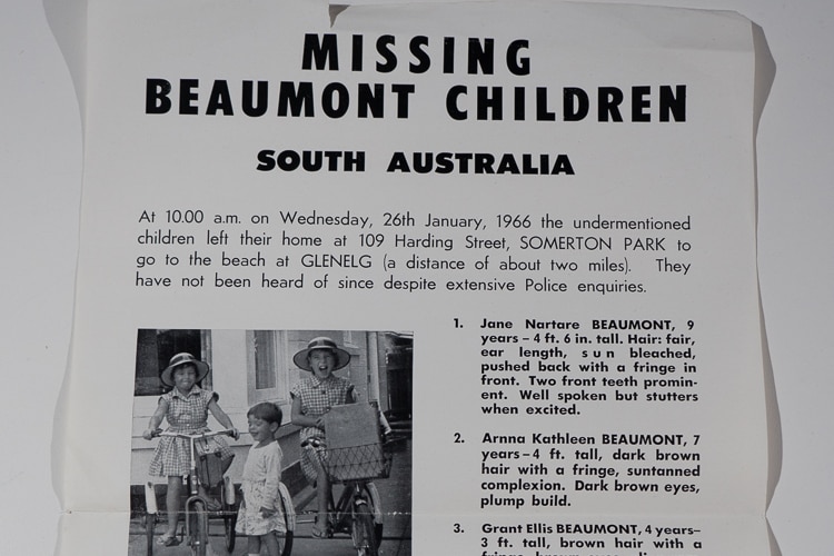 Missing persons poster issued for the Beaumont children by SAPOL.