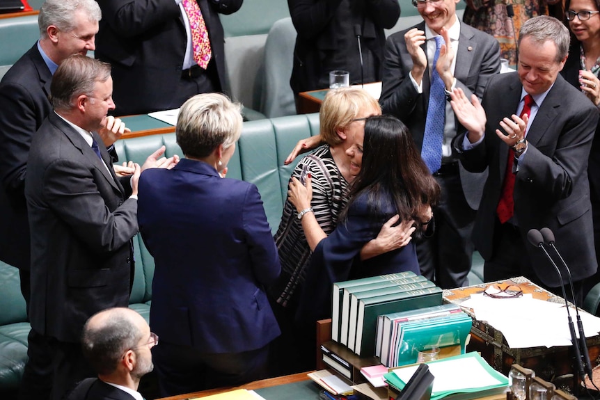 The first Indigenous woman elected to the House of Representatives, Linda Burney, welcomed by Parliament in Canberra.