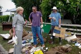 Quentin Bryce talks to volunteer workers at flood-affected areas in Moree