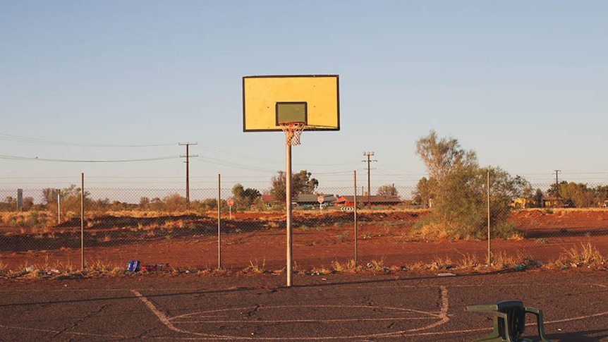 A deserted basketball court in Papunya