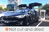 Tesla vehicle at a charging station. Stephen Conroy's claim is not cut and dried